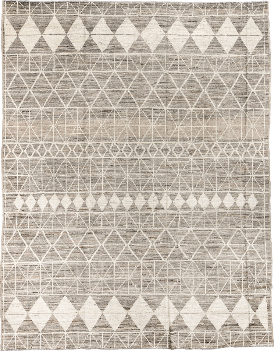 10' x 13' one-of-a-kind handmade vintage Tulu large size rug. Color palette: dark gray, dim gray, gainsboro, gray