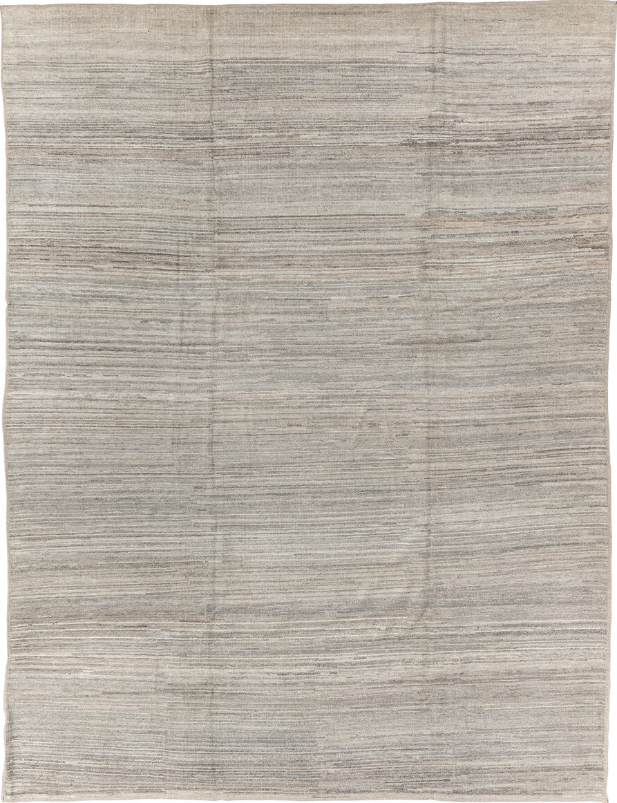 9' x 12' one-of-a-kind handmade vintage Tulu large size rug. Color palette: black, gainsboro, gray, light gray, off-white