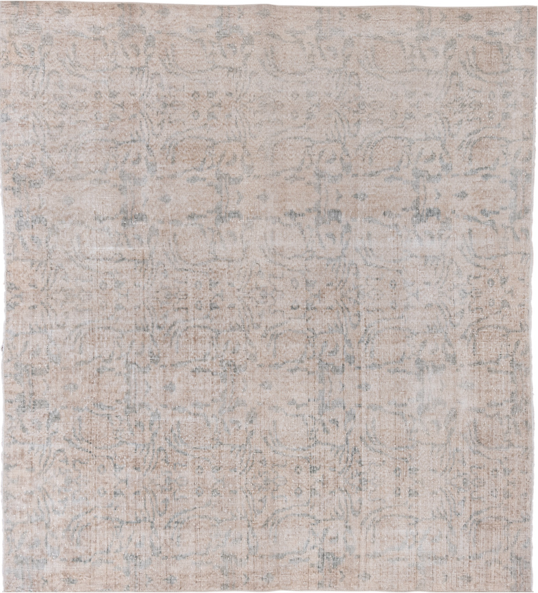 6' x 7' one-of-a-kind handmade vintage Oushak rug. Color palette: dark gray, gainsboro, gray, light gray, off-white, pink