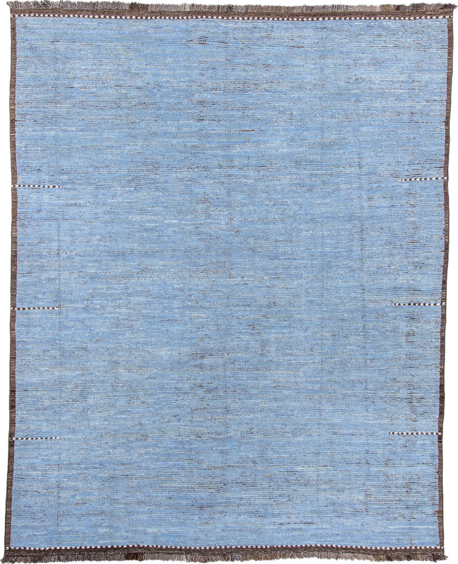 9' x 11' one-of-a-kind handmade vintage Tulu large size rug. Color palette: black, blue, charcoal, dim gray, gray