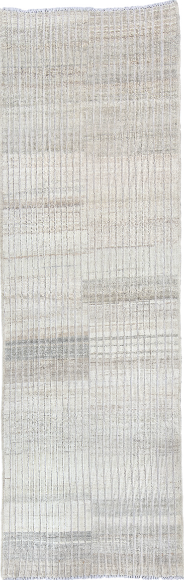 2' x 9' one-of-a-kind handmade vintage Tulu runner rug. Color palette: dark gray, gray, light blue, light gray, off-white