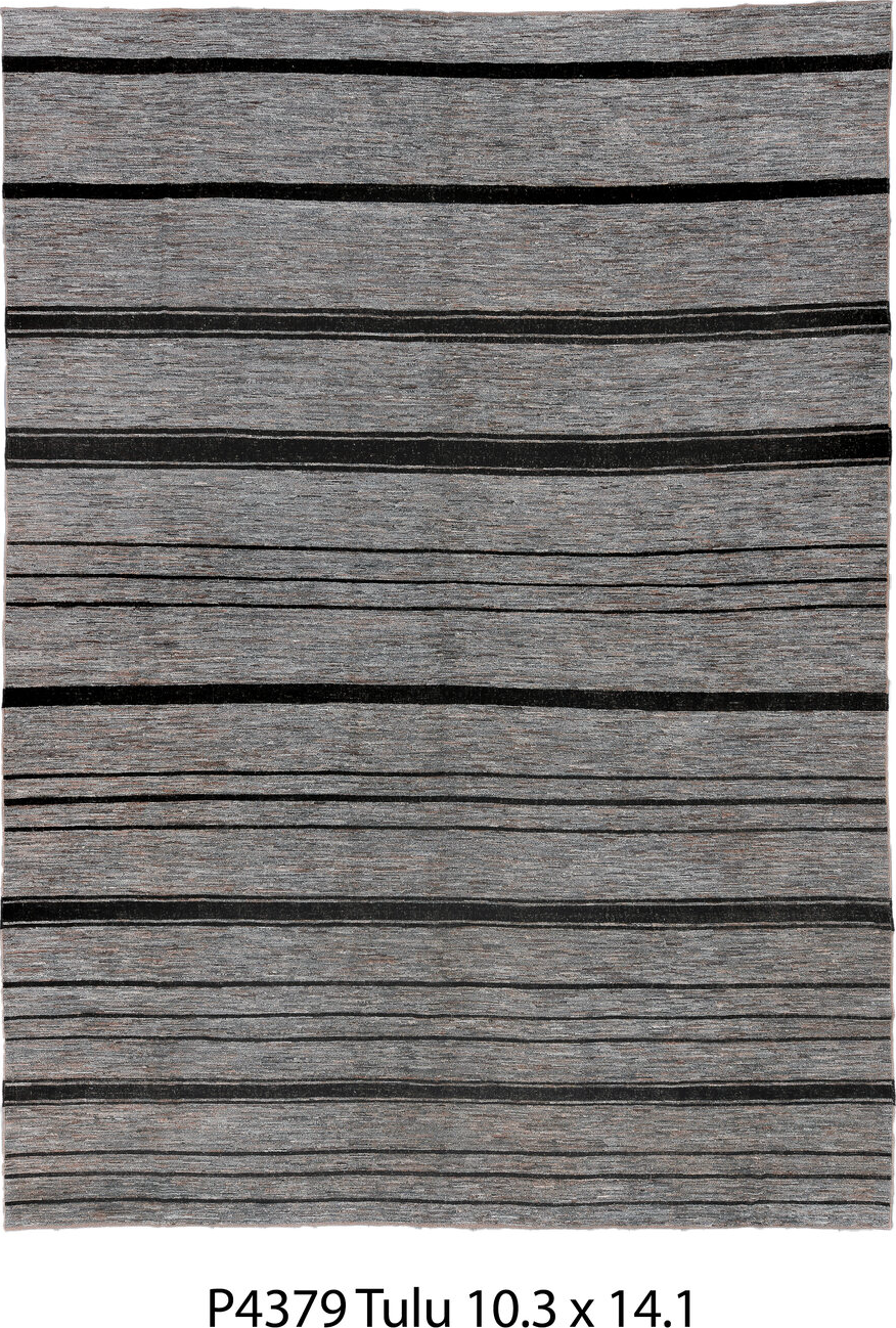 10' x 14' one-of-a-kind handmade vintage Tulu large size rug. Color palette: black, charcoal, dark gray, dim gray, gainsboro