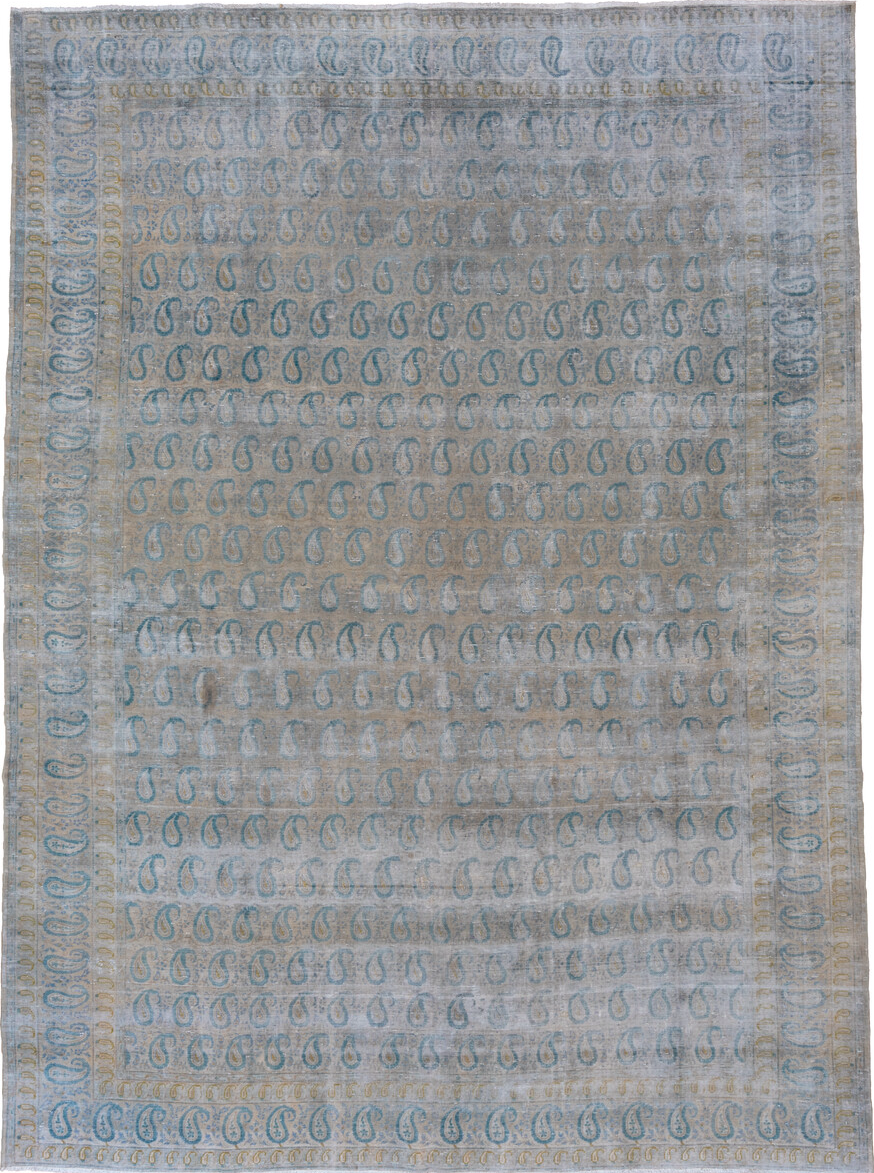 9' x 12' one-of-a-kind handmade vintage Sivas large size rug. Color palette: blue, dark gray, gainsboro, gray, light gray