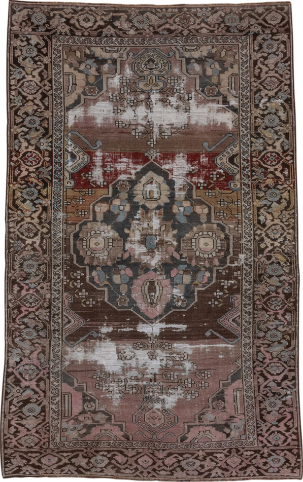 4' x 6' one-of-a-kind handmade vintage Caucasian small size rug. Color palette: black, brown, charcoal, dark gray, dim gray