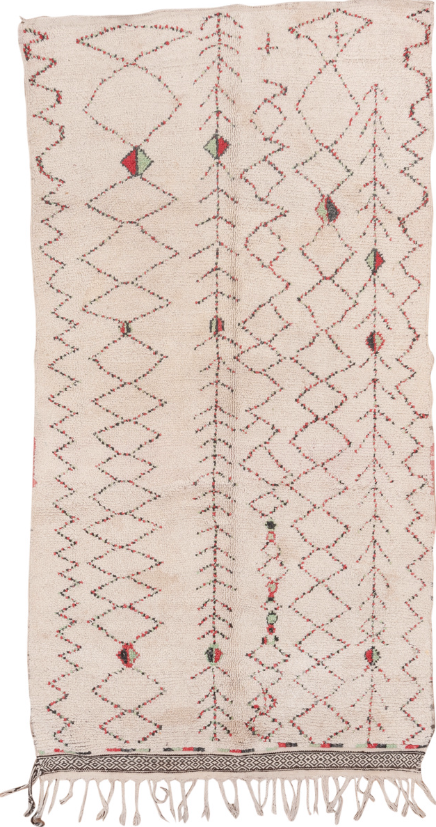 5' x 9' one-of-a-kind handmade vintage Moroccan medium size rug. Color palette: antiquewhite, gray, indian red, light gray