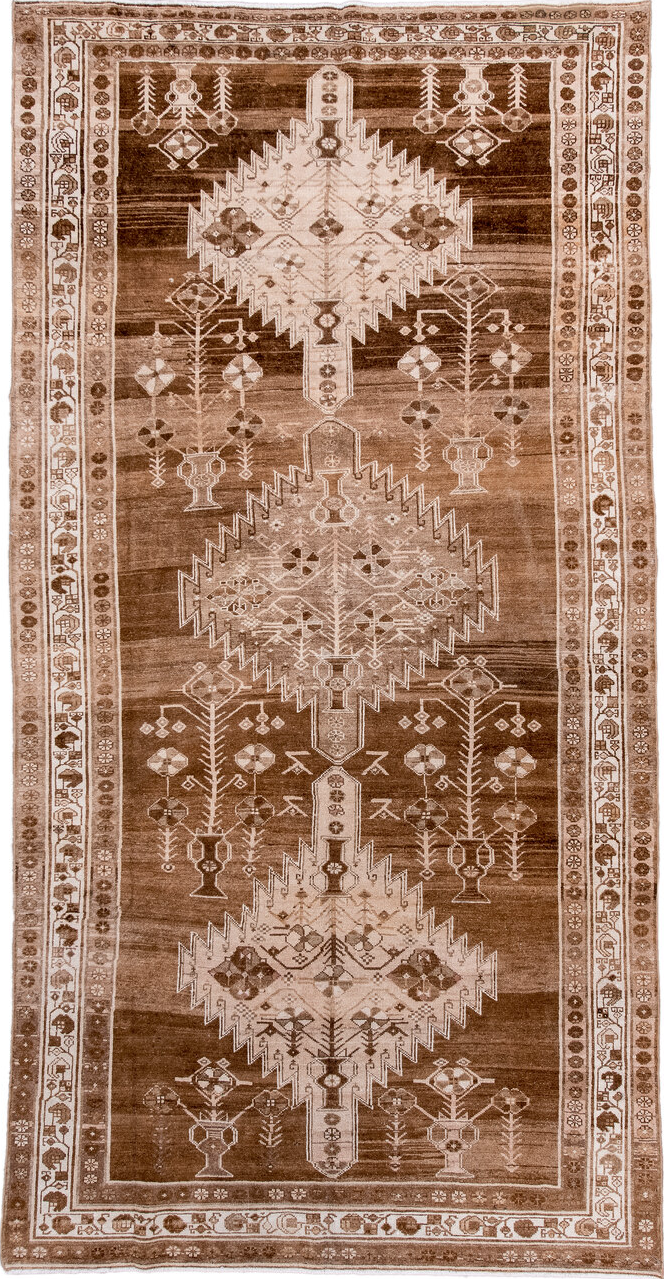 5' x 9' one-of-a-kind handmade vintage Hamadan medium size rug. Color palette: brown, gray, light gray, misty rose