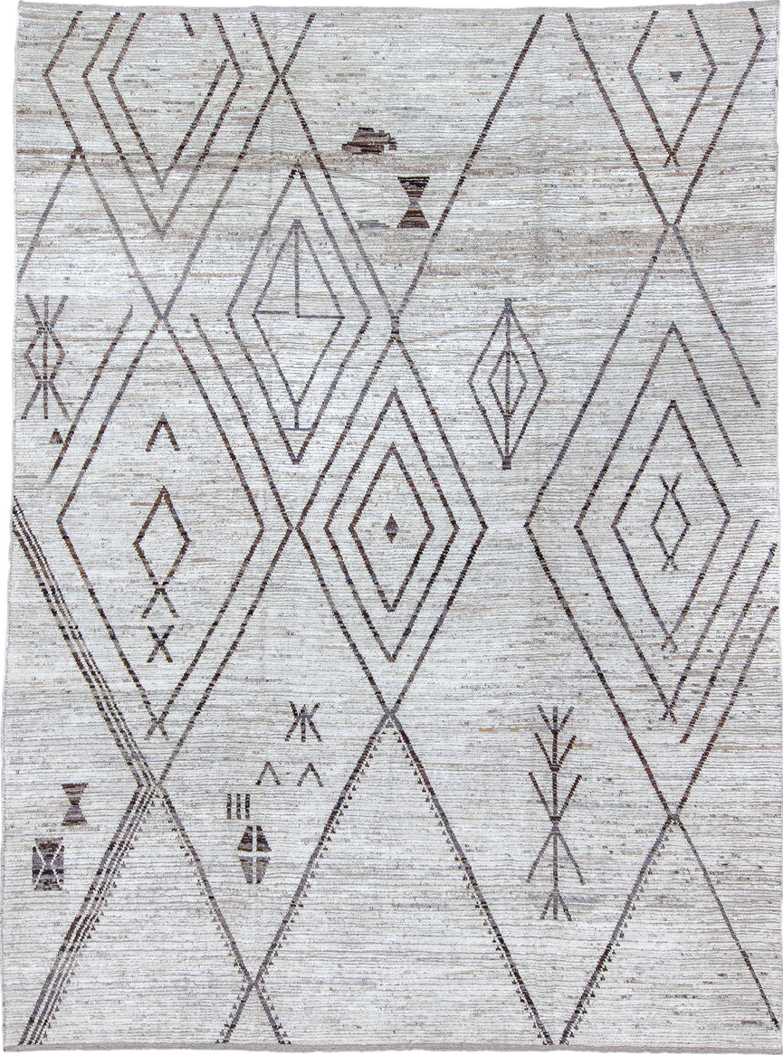 10' x 14' one-of-a-kind handmade vintage Tulu large size rug. Color palette: dark gray, gainsboro, gray, light gray