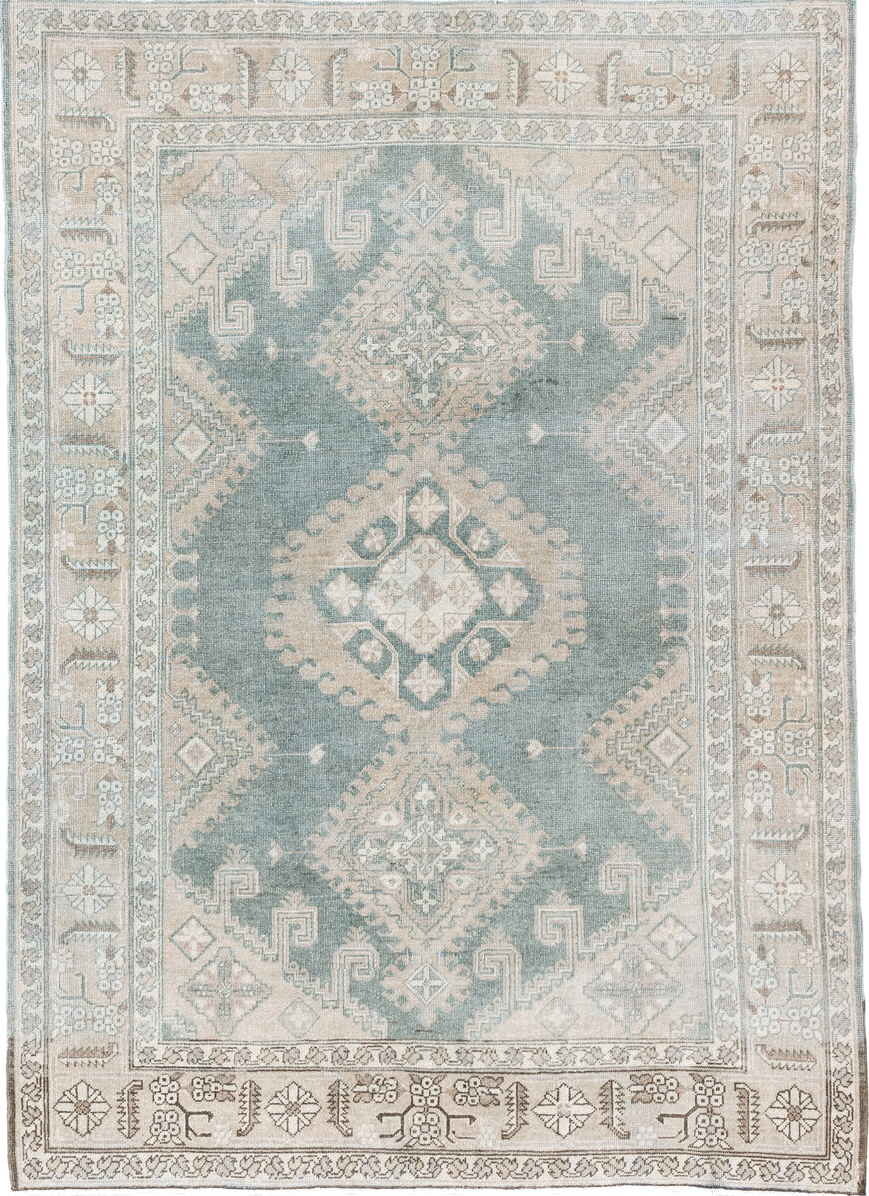 4' x 6' one-of-a-kind handmade vintage Sparta small size rug. Color palette: dark gray, dim gray, gainsboro, gray