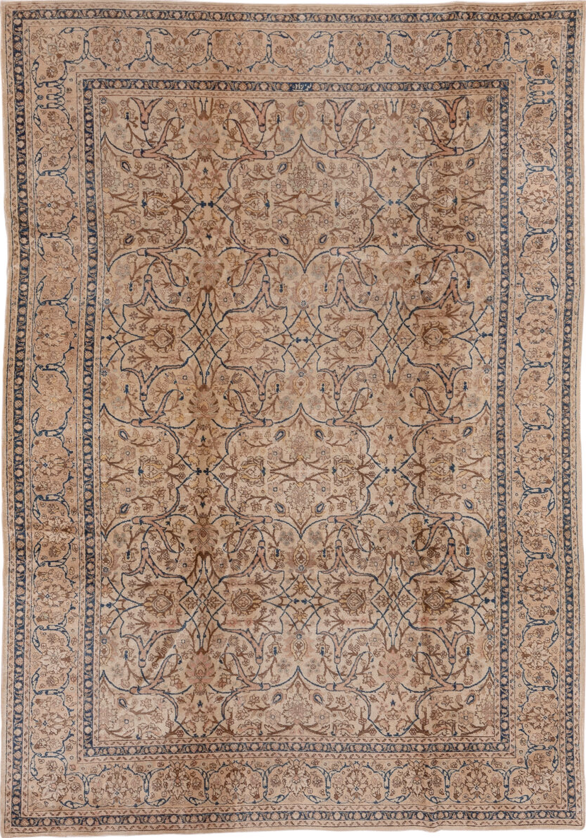 6' x 9' one-of-a-kind handmade vintage Tabriz medium size rug. Color palette: black, blue, brown, dim gray, gray, pink