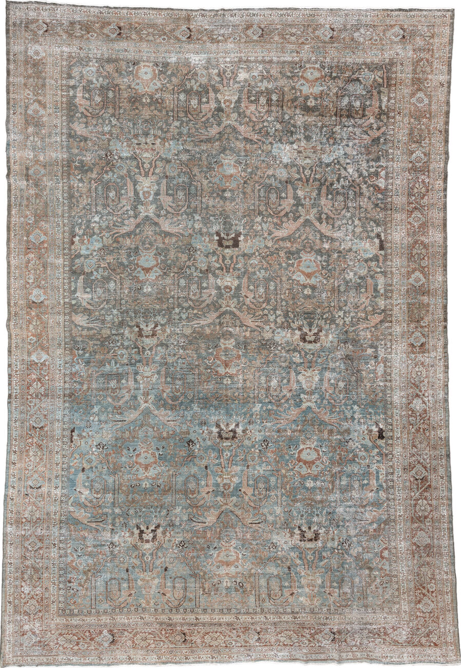 10' x 15' one-of-a-kind handmade vintage Sultanabad rug. Color palette: gray, light gray, off-white, brown, gainsboro