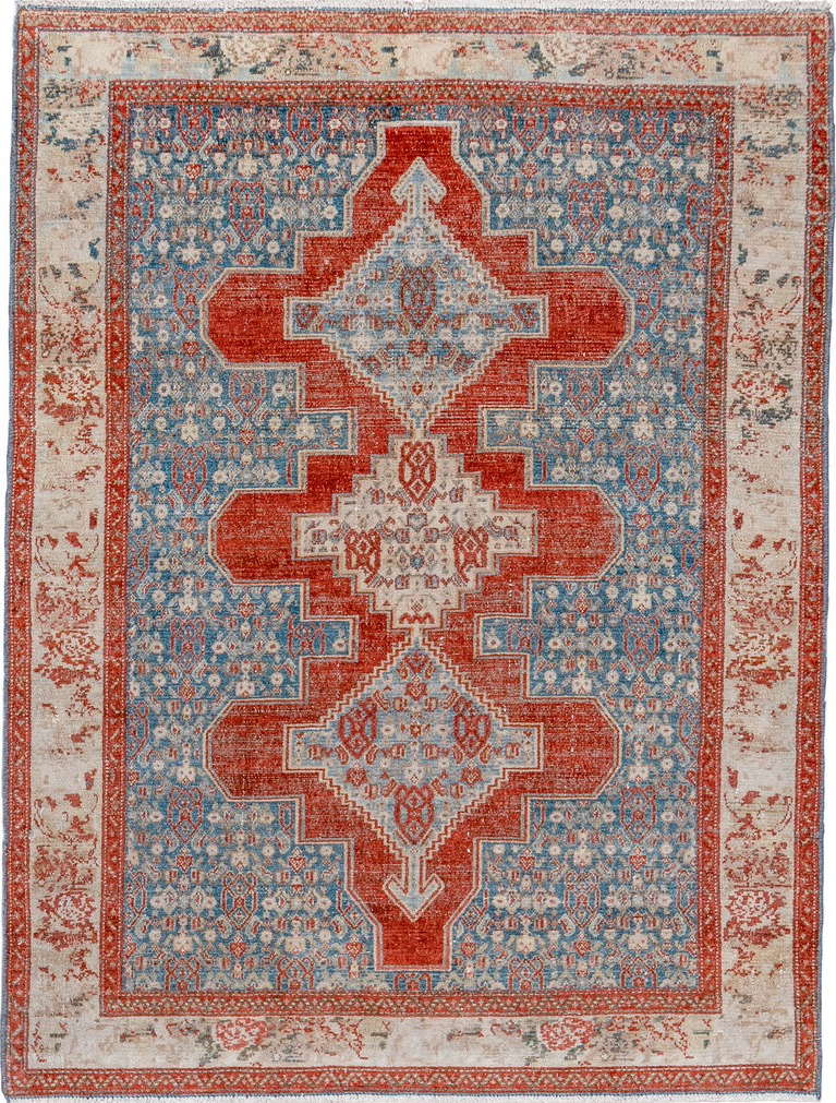 3' x 4' one-of-a-kind handmade vintage Senne small size rug. Color palette: brown, gray, light gray, off-white, pink
