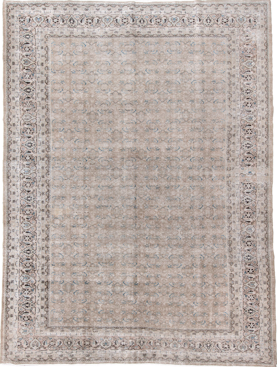 9' x 13' one-of-a-kind handmade vintage Mahal large size rug. Color palette: black, blue, dark gray, dim gray, gainsboro