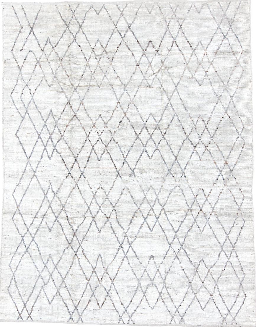 9' x 11' one-of-a-kind handmade vintage Tulu large size rug. Color palette: alice blue, black, blue, dark gray, gainsboro