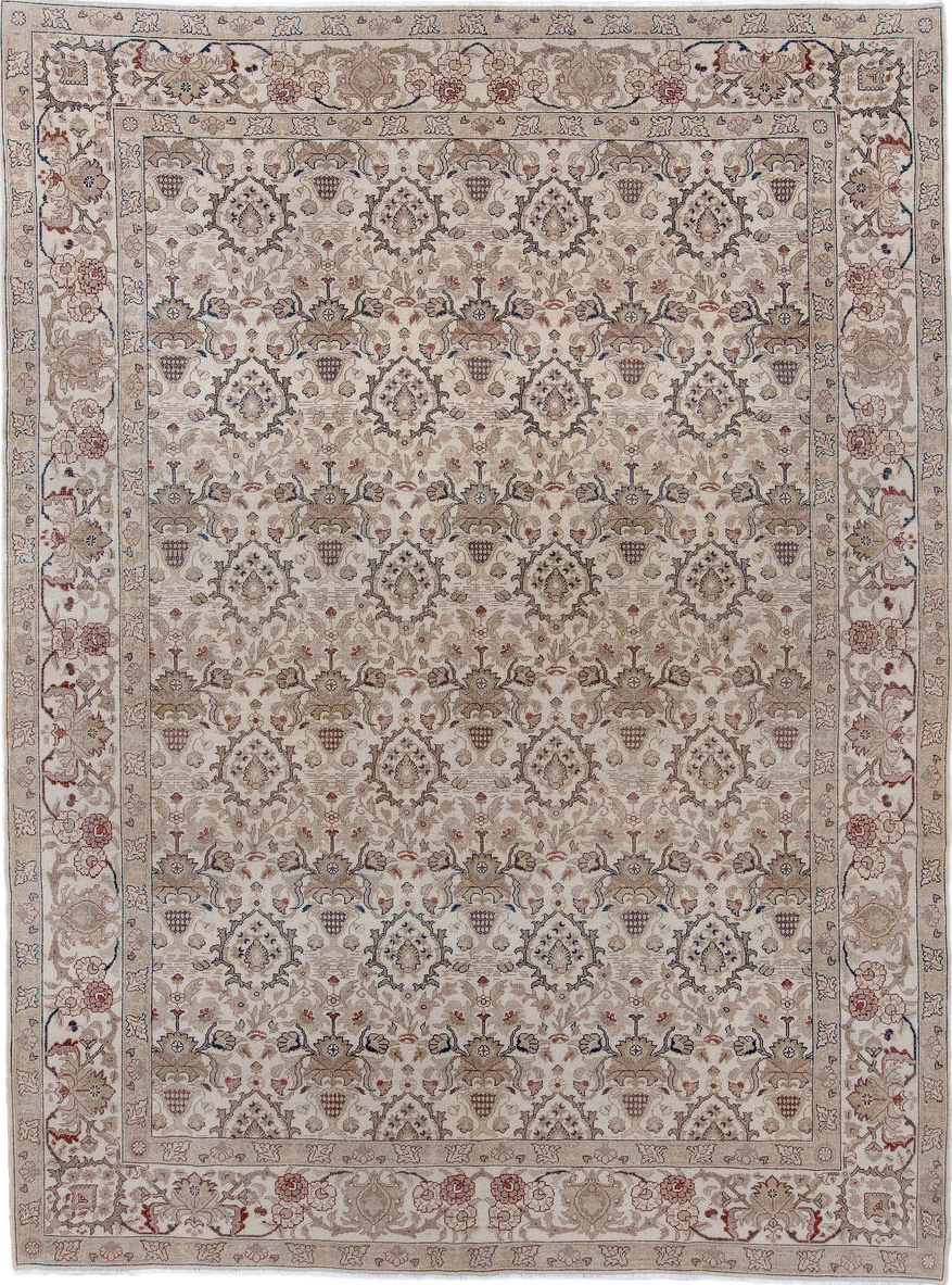 8' x 11' one-of-a-kind handmade vintage Sivas large size rug. Color palette: brown, gray, light gray, off-white, orange, tan