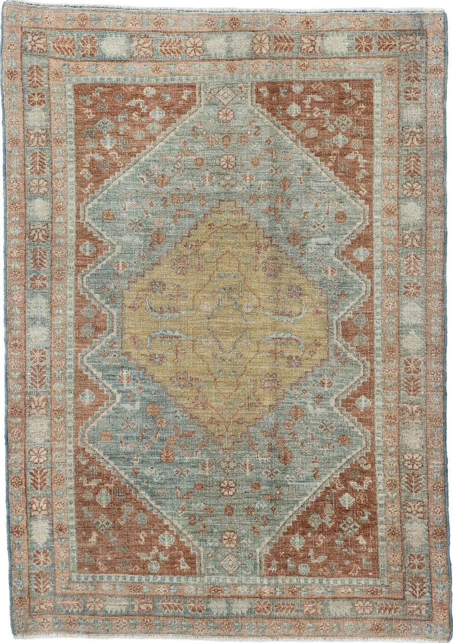 2' x 3' one-of-a-kind handmade vintage Afshar small size rug. Color palette: gray, brown, orange, light gray, off-white