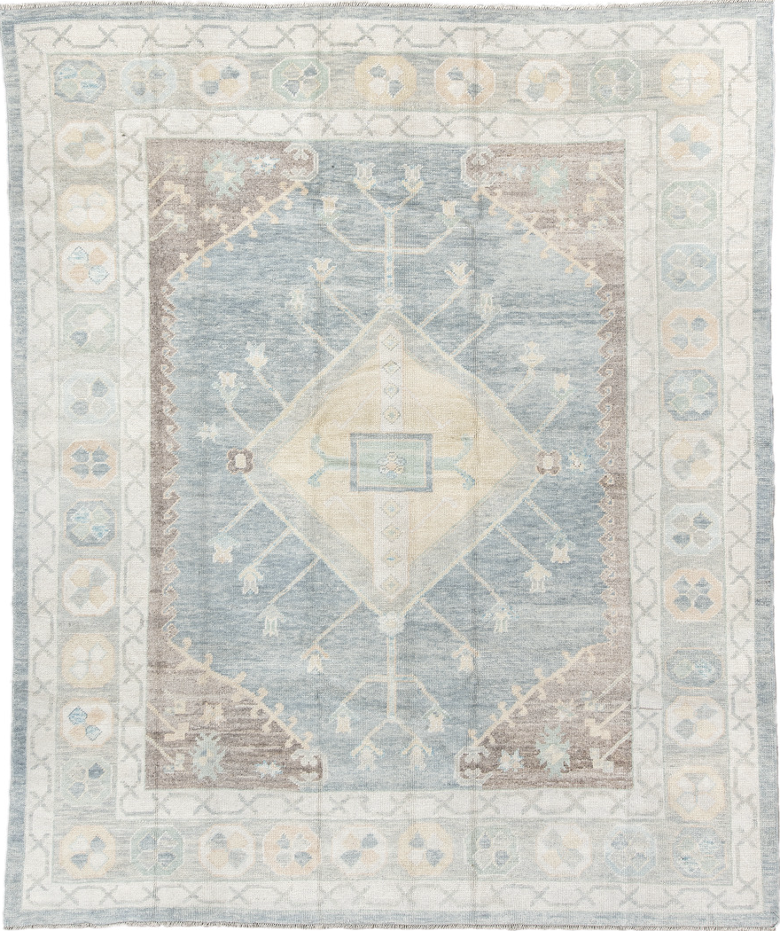 8' x 10' one-of-a-kind handmade vintage Oushak large size rug. Color palette: gray, light gray, off-white, gainsboro