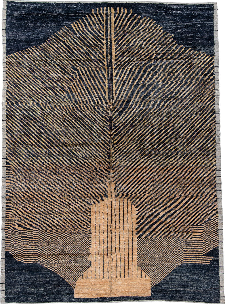 7' x 9' one-of-a-kind handmade vintage Tulu rug. Color palette: blue, brown, burlywood, dim gray, gray, light blue