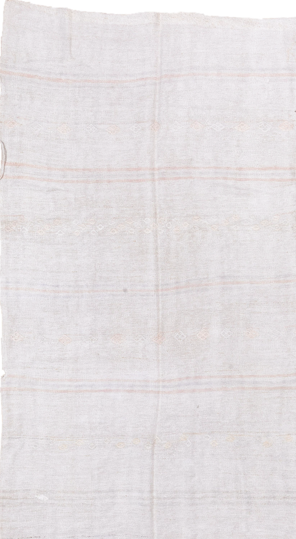 5' x 9' one-of-a-kind handmade vintage Hemp Kilim medium size rug. Color palette: gainsboro, ghost white, gray