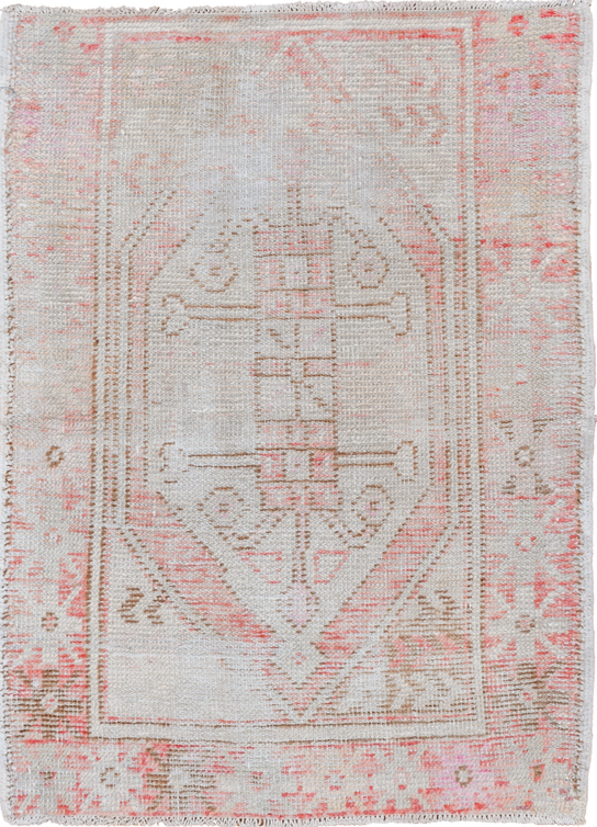2' x 3' one-of-a-kind handmade vintage Oushak small size rug. Color palette: gainsboro, gray, indian red, light gray