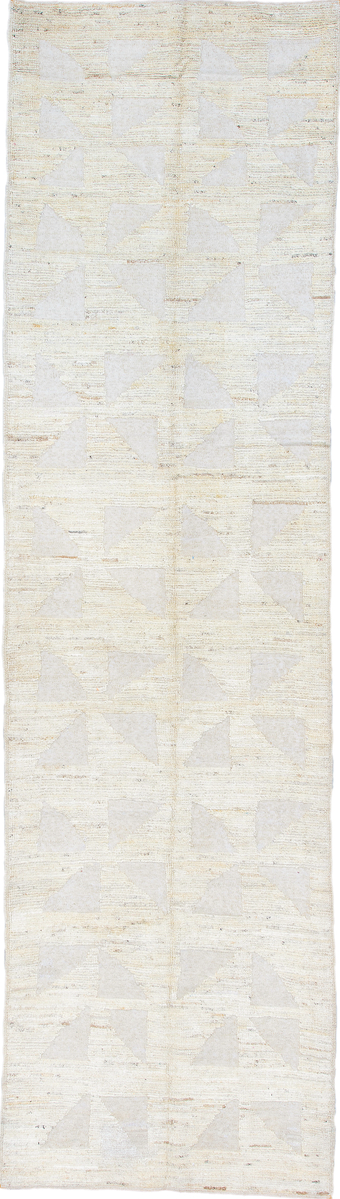 3' x 11' one-of-a-kind handmade vintage Tulu runner rug. Color palette: dark gray, dim gray, gainsboro, gray, light blue