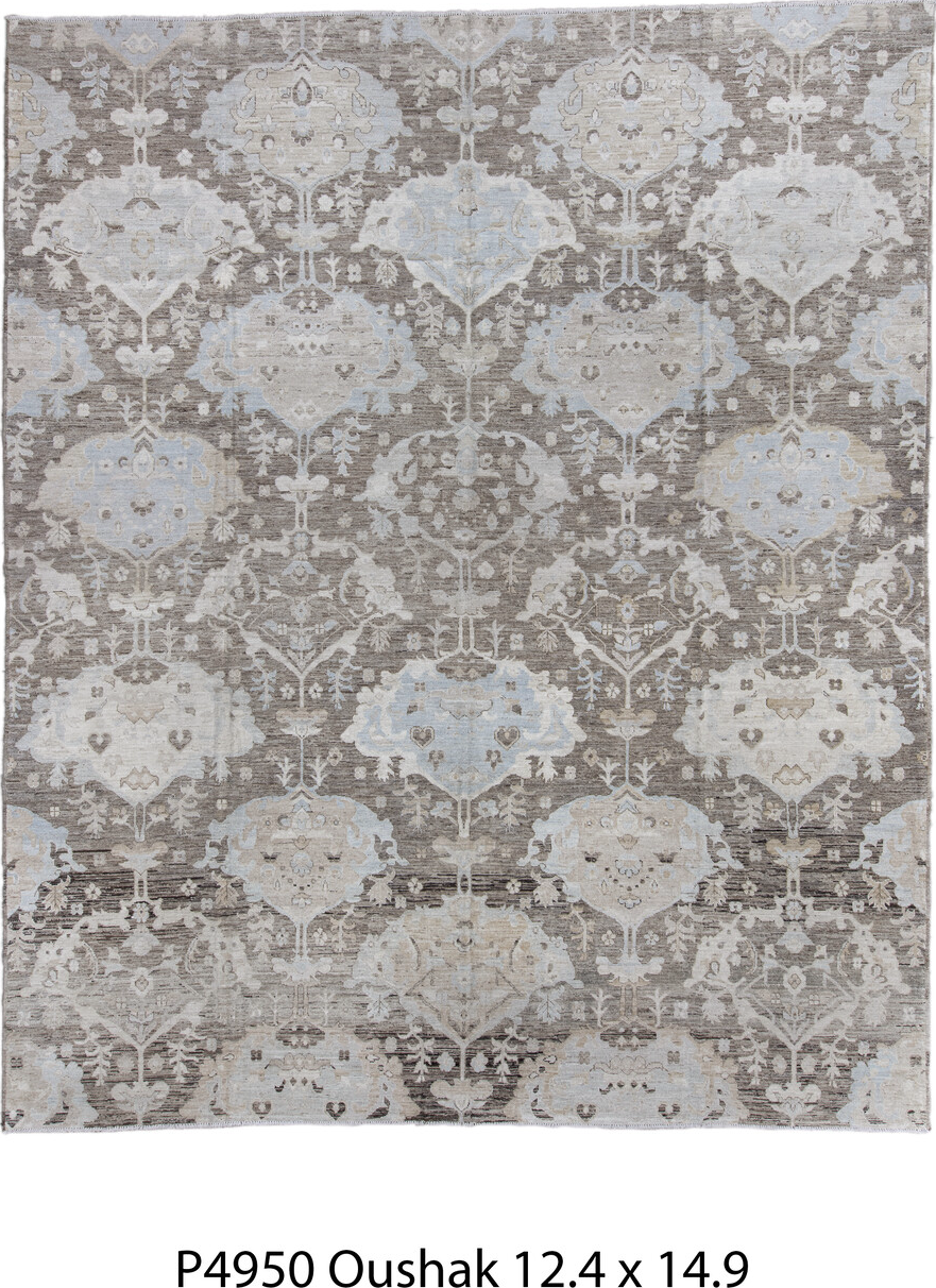 12' x 14' one-of-a-kind handmade vintage Oushak oversize rug. Color palette: black, dark gray, dim gray, gainsboro, gray