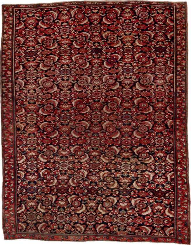 4' x 6' one-of-a-kind handmade vintage Bidjar small size rug. Color palette: brown, pink, red