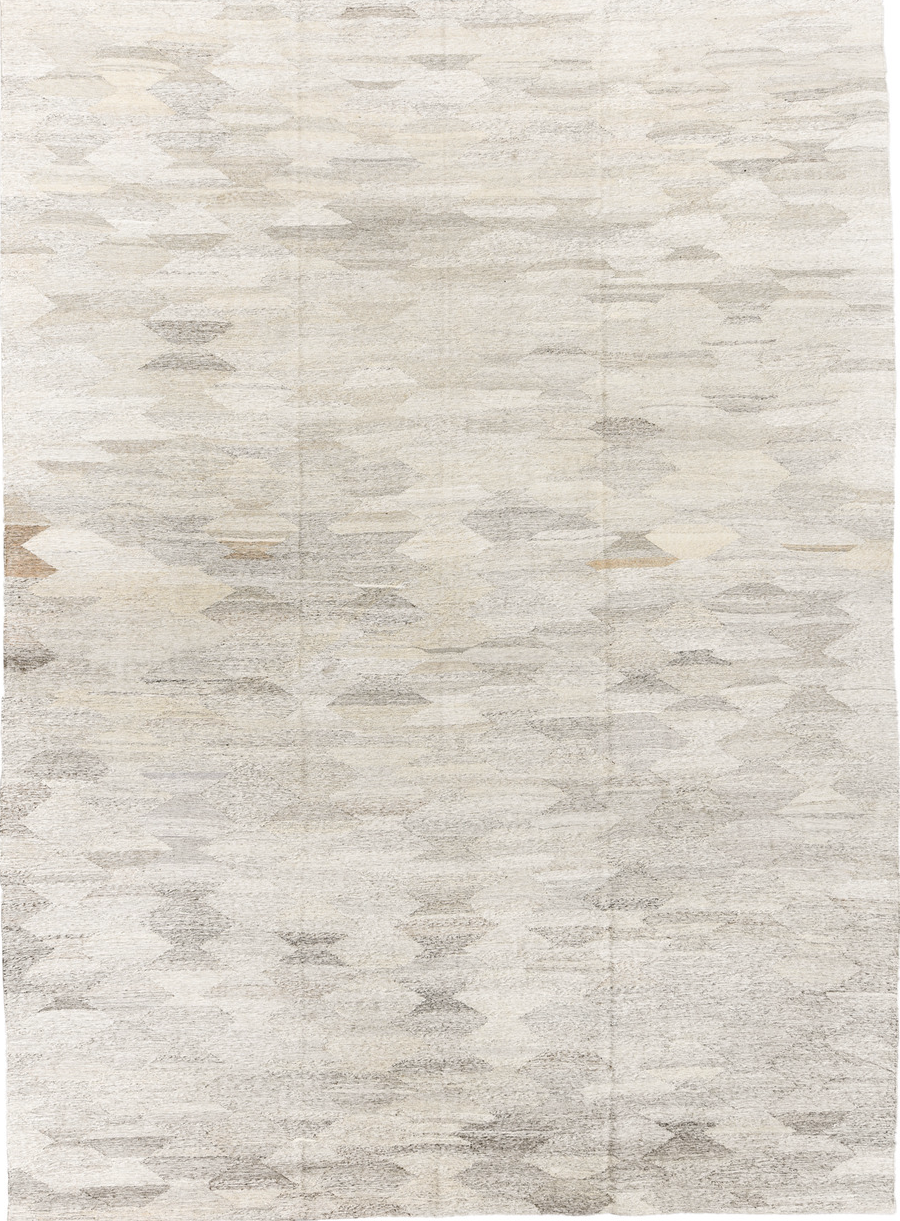 10' x 14' one-of-a-kind handmade vintage Tulu large size rug. Color palette: black, gainsboro, gray, light gray, linen