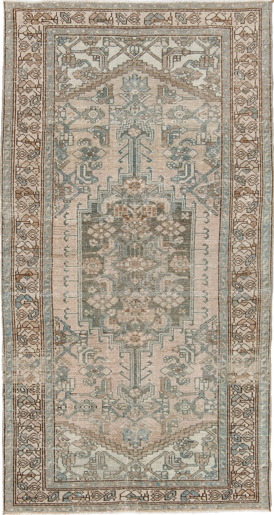 3' x 6' one-of-a-kind handmade vintage Malayer small size rug. Color palette: light gray, off-white, gray, brown