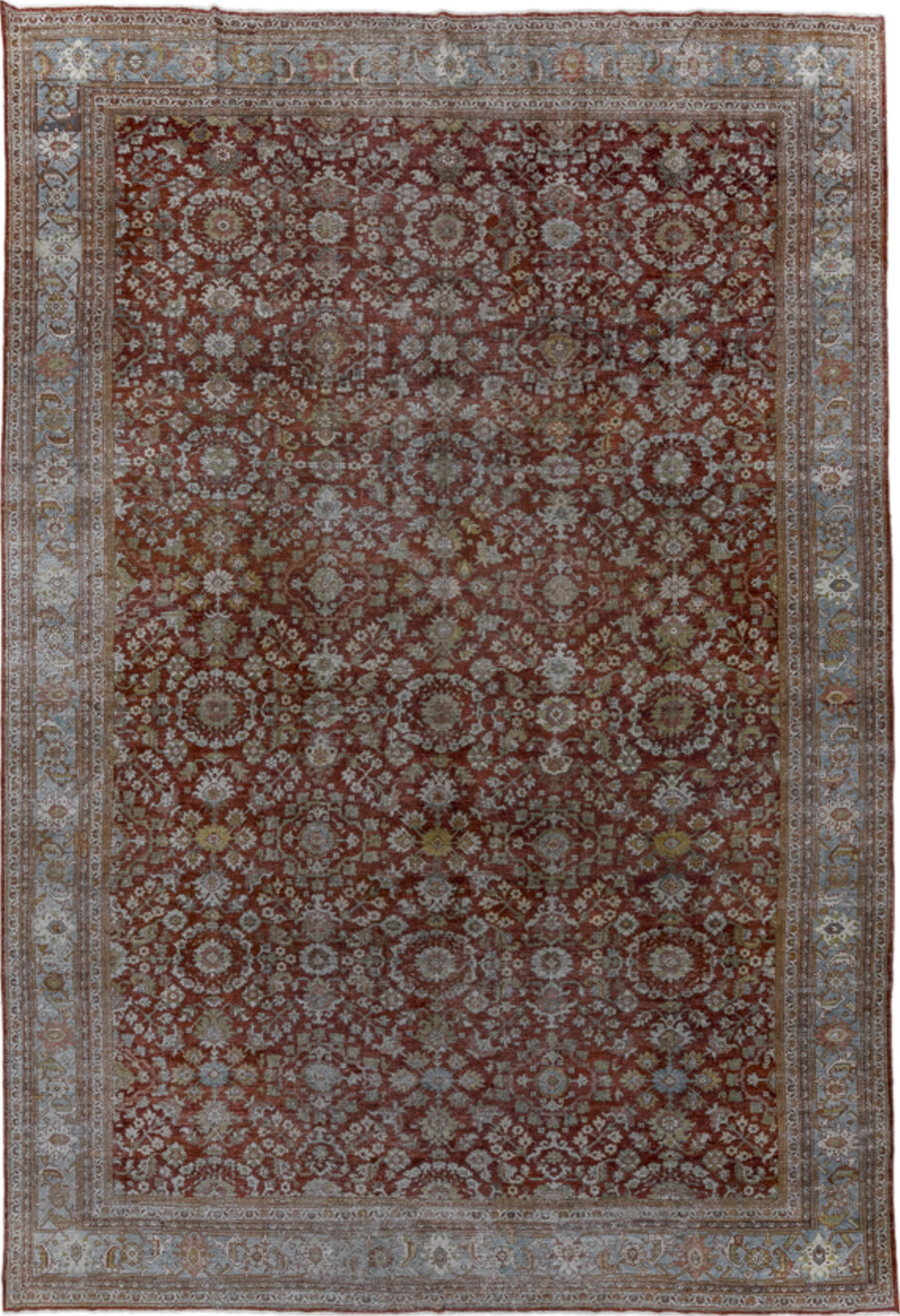 12' x 17' one-of-a-kind handmade vintage Sultanabad oversize rug. Color palette: black, brown, dark gray, dim gray, gray