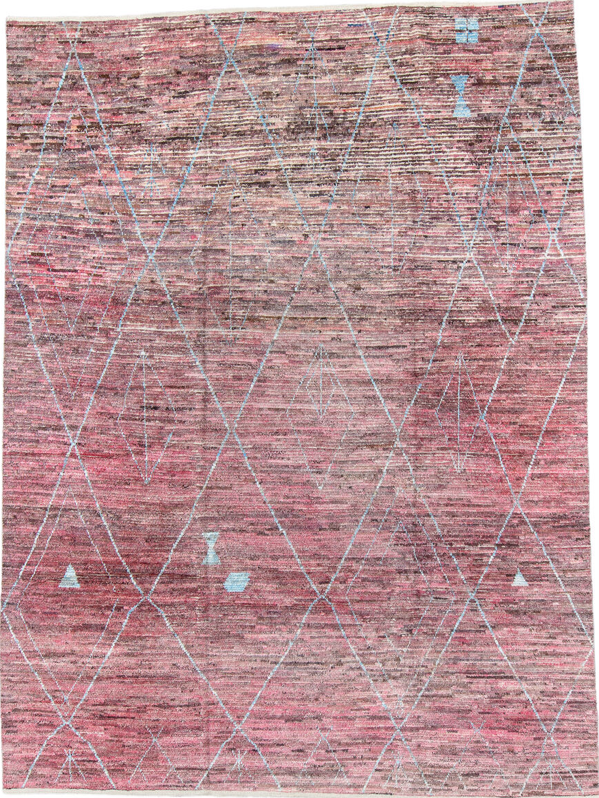 8' x 11' one-of-a-kind handmade vintage Tulu large size rug. Color palette: brown, dim gray, gray, light blue, light gray