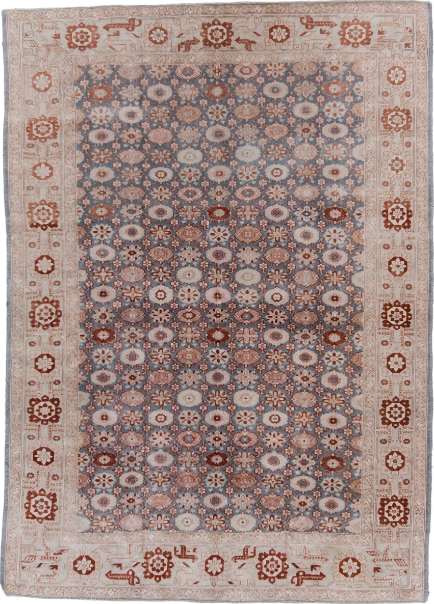 6' x 8' one-of-a-kind handmade vintage Anatol medium size rug. Color palette: brown, dim gray, gray, light gray, off-white