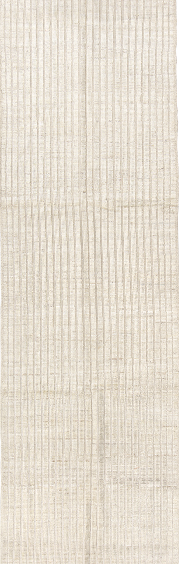 3' x 9' one-of-a-kind handmade vintage Tulu runner rug. Color palette: dark gray, gainsboro, gray, light gray, off-white