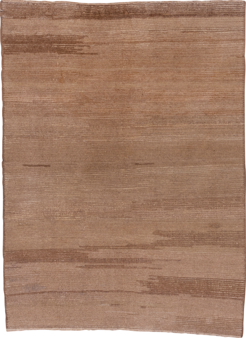 6' x 8' one-of-a-kind handmade vintage Tulu medium size rug. Color palette: brown, gray, light gray, off-white, pink, snow