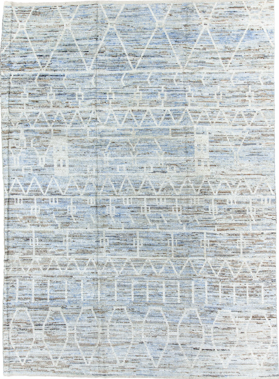 10' x 14' one-of-a-kind handmade vintage Tulu large size rug. Color palette: black, blue, dark gray, dim gray, gainsboro