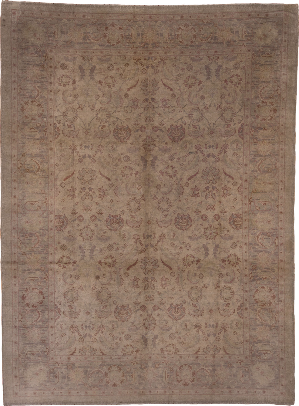 10' x 14' one-of-a-kind handmade vintage Oushak large size rug. Color palette: brown, gray, pink