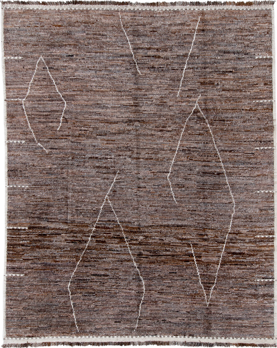 10' x 12' one-of-a-kind handmade vintage Tulu large size rug. Color palette: black, brown, dark gray, gainsboro, gray