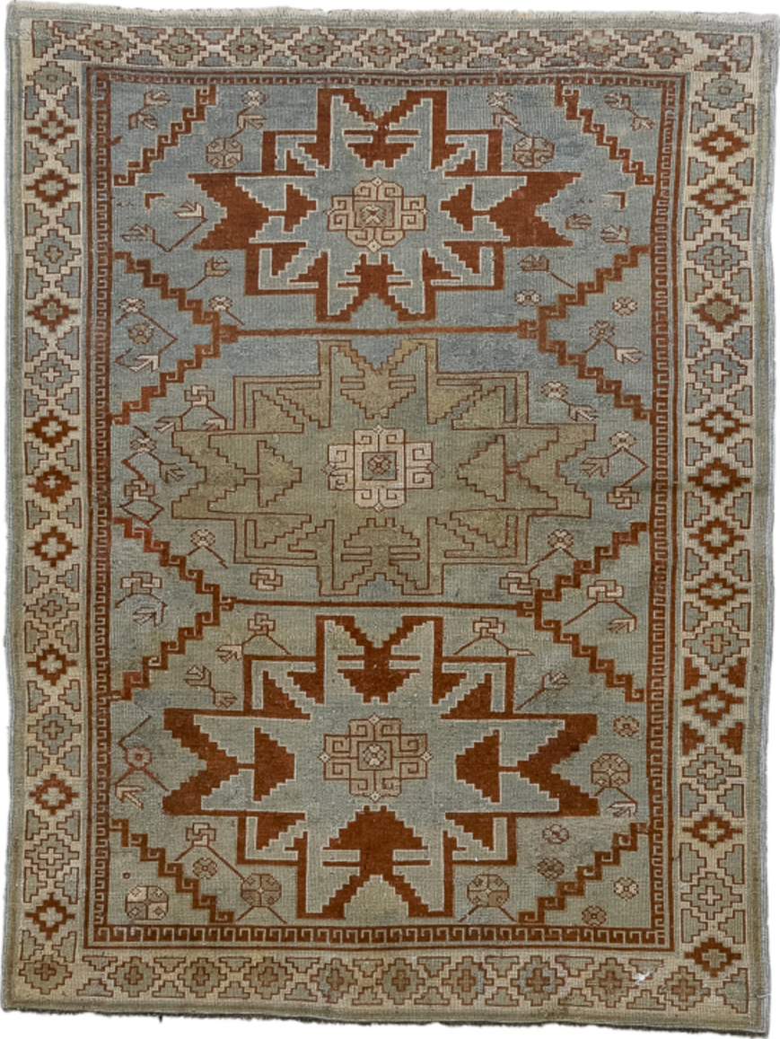 3' x 4' one-of-a-kind handmade vintage Shirvan small size rug. Color palette: brown, dark gray, gray, light gray, off-white