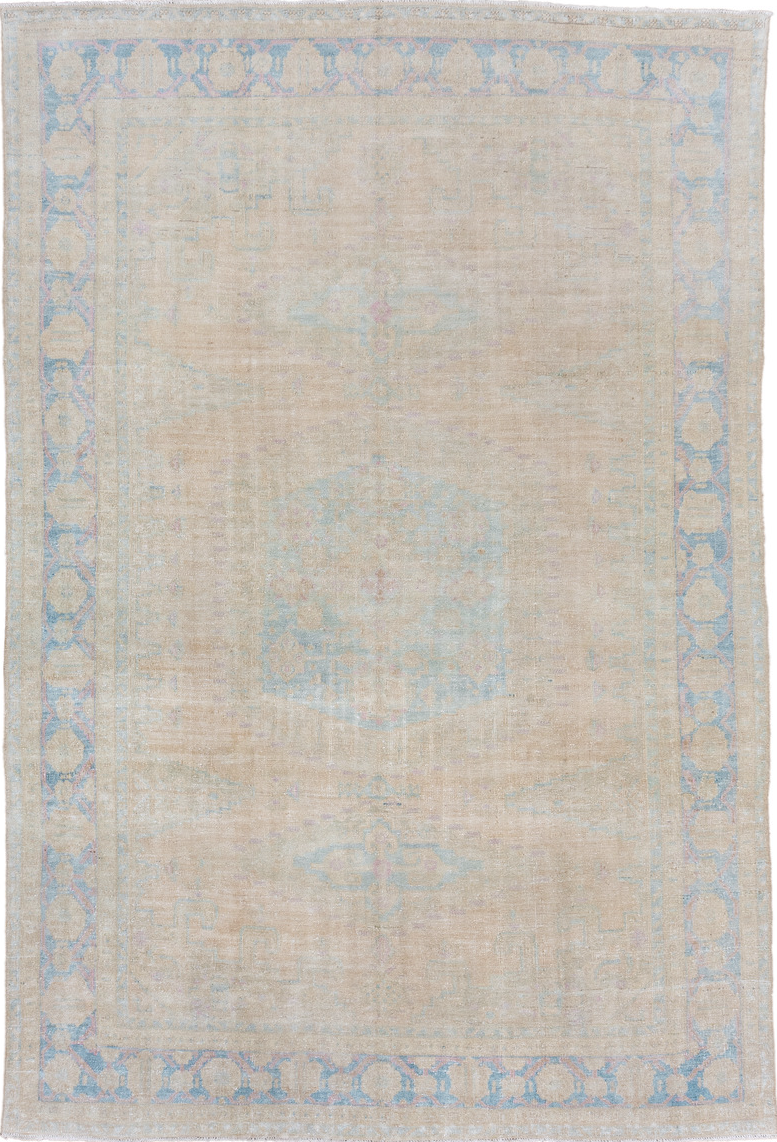 7' x 11' one-of-a-kind handmade vintage Veece large size rug. Color palette: dark gray, gainsboro, gray, light blue
