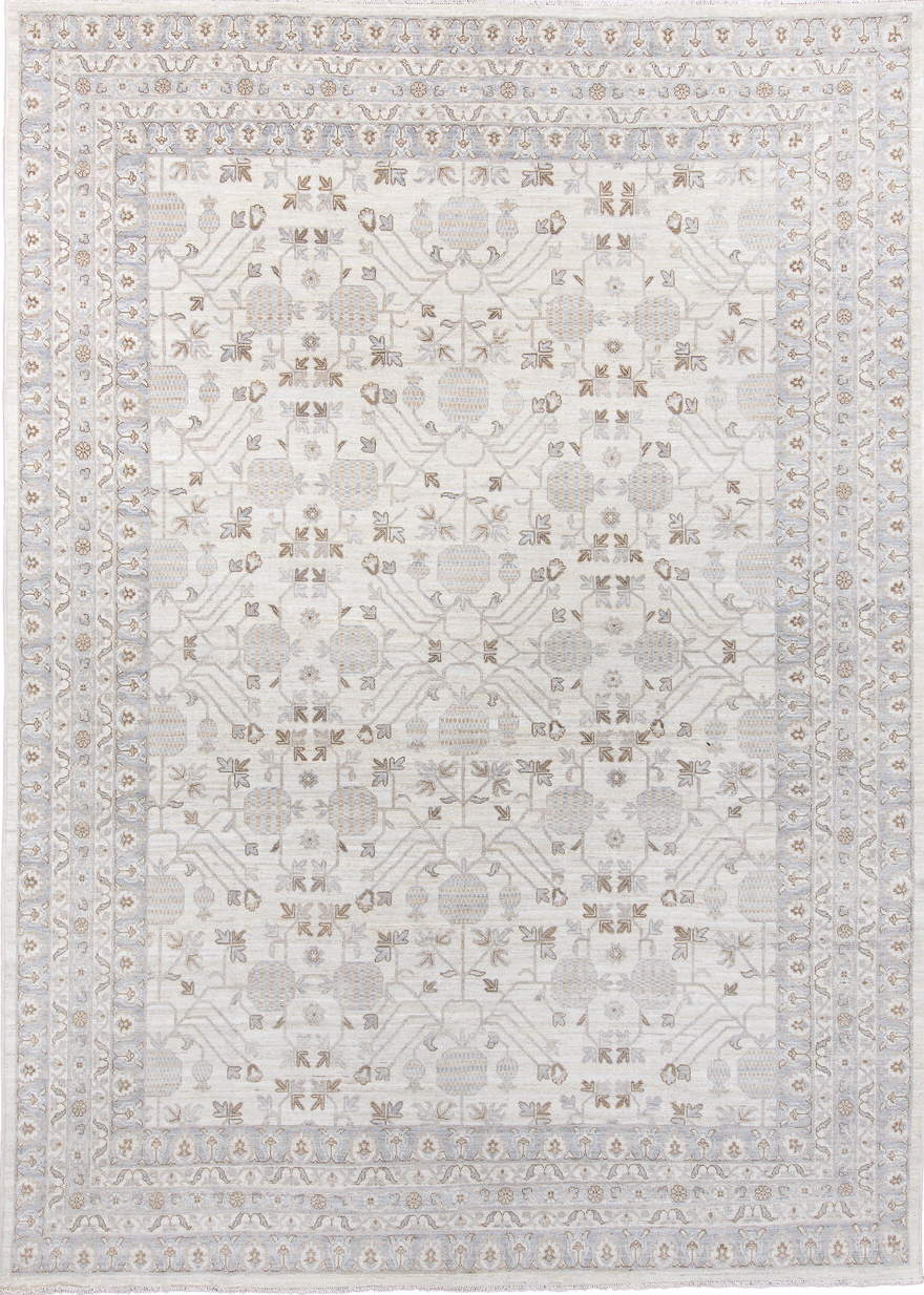 8' x 9' one-of-a-kind handmade vintage Tulu rug. Color palette: dark gray, gainsboro, gray, light gray, off-white, pink