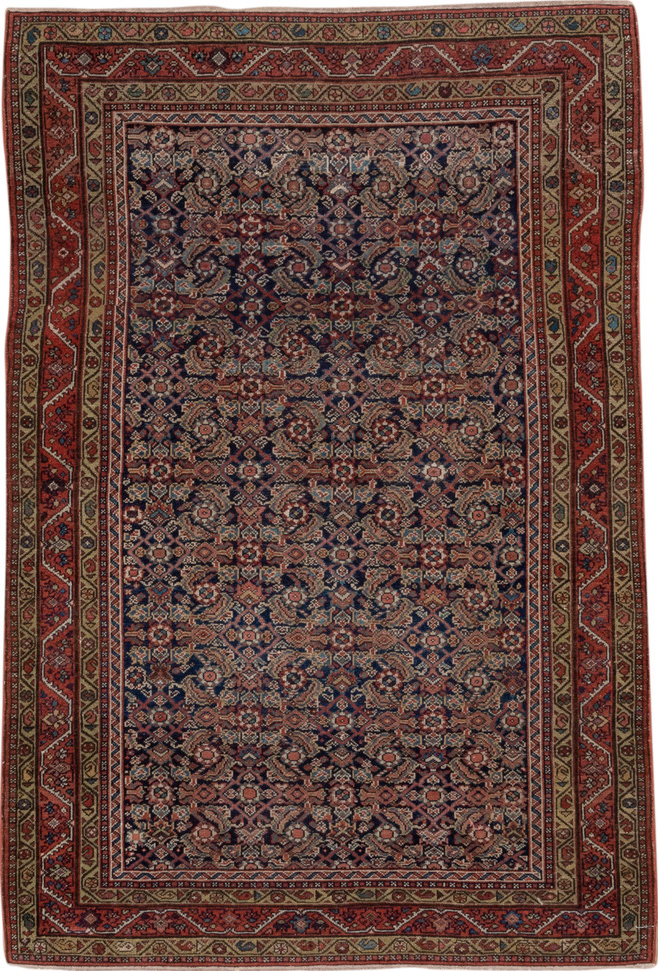 4' x 6' one-of-a-kind handmade vintage Malayer small size rug. Color palette: brown, gray, pink, red, redwood
