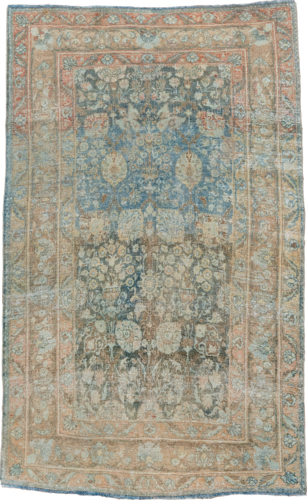 4' x 6' one-of-a-kind handmade vintage Tabriz small size rug. Color palette: brown, gray, light gray