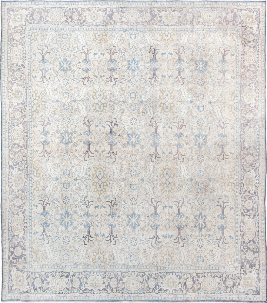 8' x 10' one-of-a-kind handmade vintage Tabriz large size rug. Color palette: off-white, gray, light gray, linen, dark gray