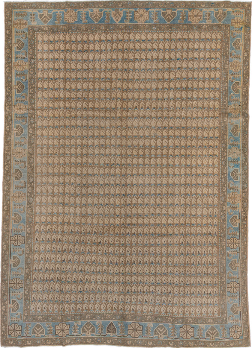 8' x 11' one-of-a-kind handmade vintage Mahal large size rug. Color palette: brown, gray, light gray, off-white, silver