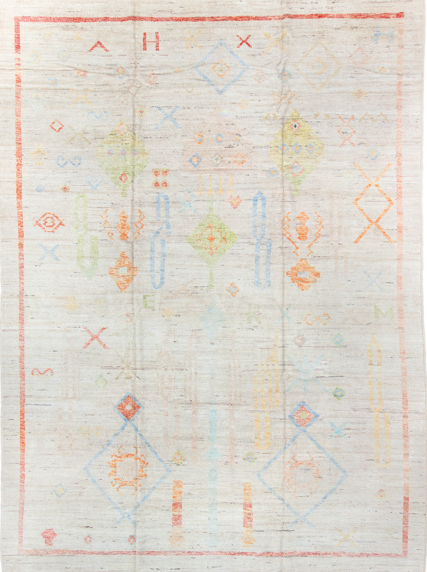 10' x 13' one-of-a-kind handmade vintage Tulu large size rug. Color palette: black, brown, charcoal, dark gray, gray