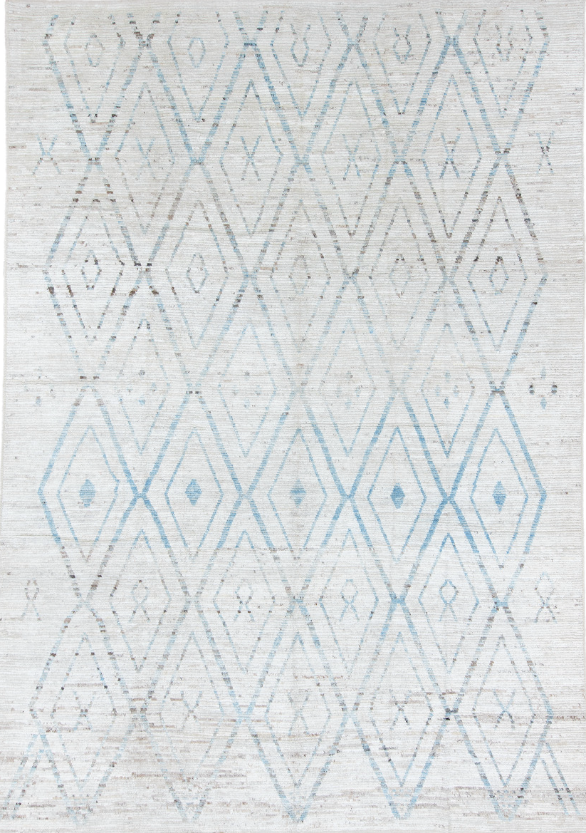 9' x 14' one-of-a-kind handmade vintage Tulu large size rug. Color palette: black, dark gray, gainsboro, gray, light blue