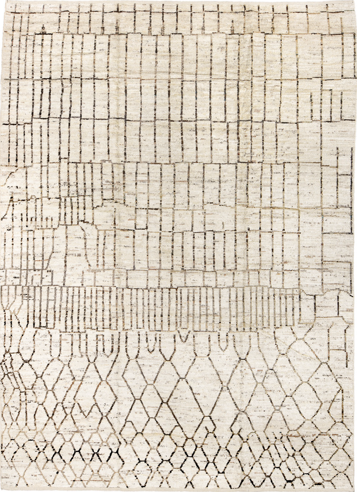 10' x 14' one-of-a-kind handmade vintage Tulu large size rug. Color palette: black, brown, dark gray, gainsboro, gray