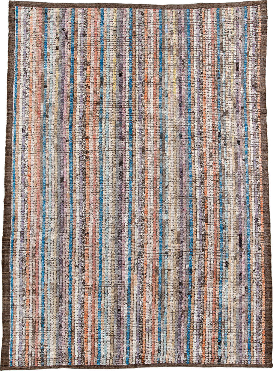 8' x 11' one-of-a-kind handmade vintage Tulu large size rug. Color palette: antiquewhite, arapawa, black, blue, brown