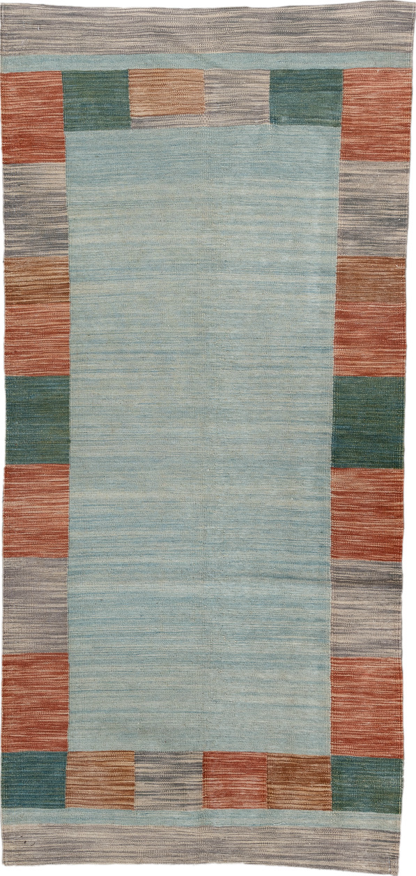 2' x 6' one-of-a-kind handmade vintage Kilim runner rug. Color palette: brown, gray, light gray, off-white, dark gray
