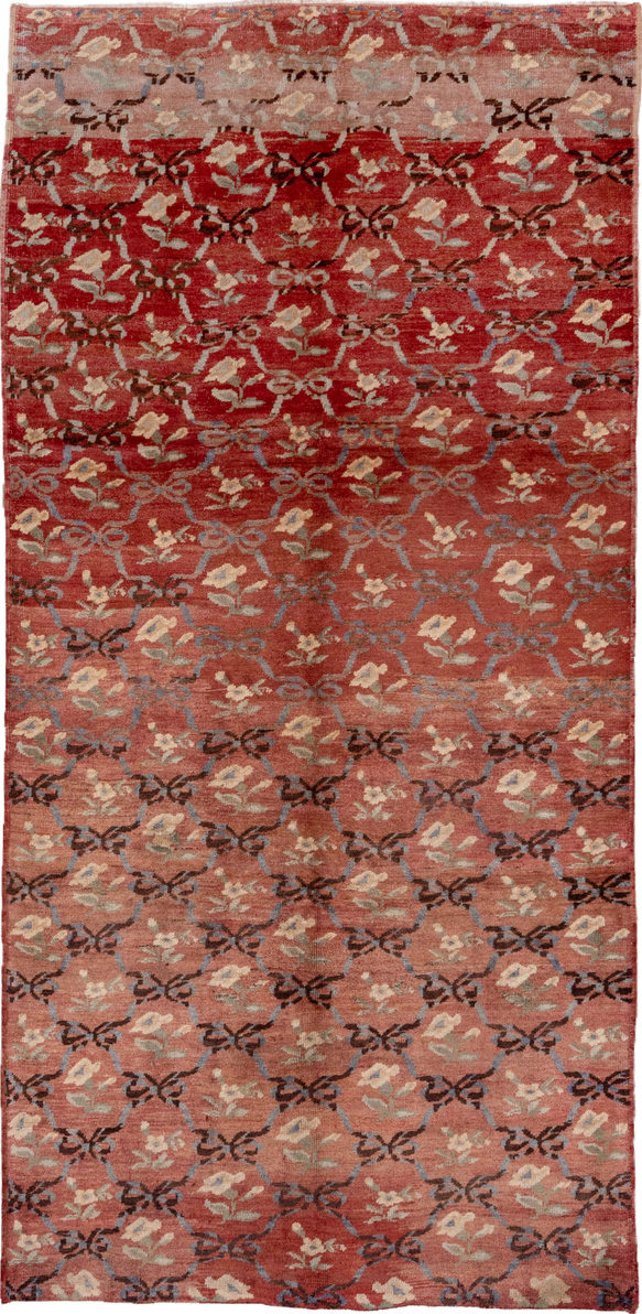 5' x 11' one-of-a-kind handmade vintage Oushak rug. Color palette: brown, gray, orange, pink, red, redwood