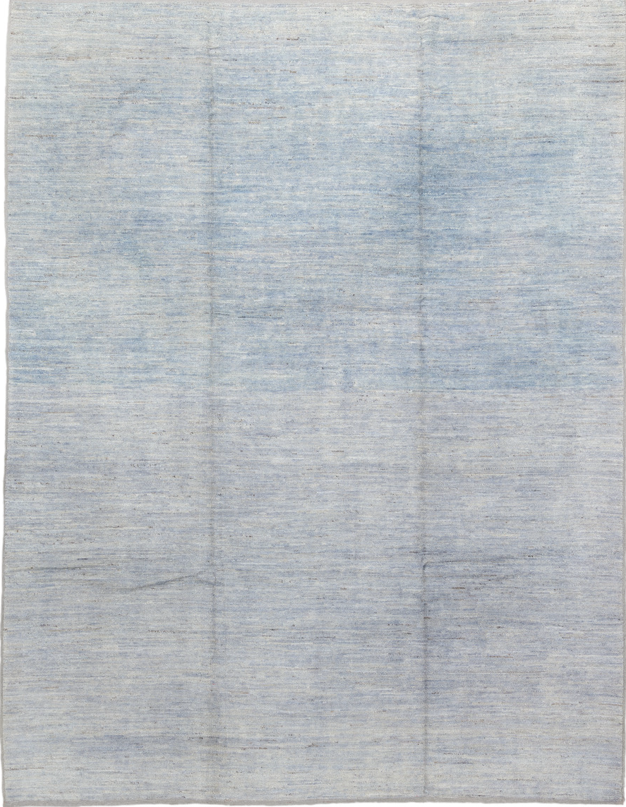 9' x 12' one-of-a-kind handmade vintage Tulu large size rug. Color palette: dark gray, dim gray, gainsboro, gray, light blue